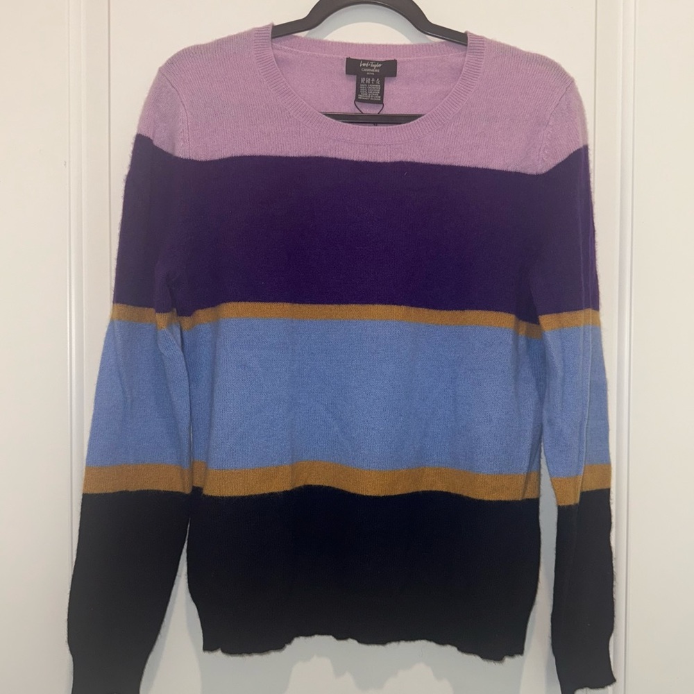 NWT Lord & Taylor Striped 100% Cashmere Crewneck Sweater